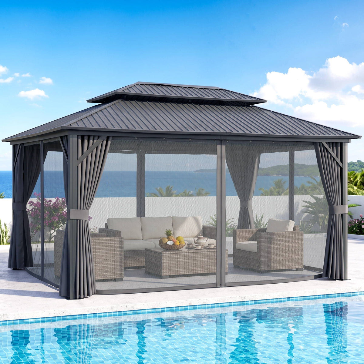 Instahut Gazebo 3x4.25m Hardtop Steel Roof Outdoor Pavilion