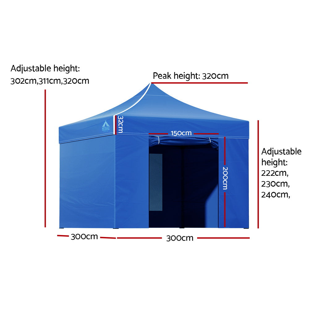 Instahut 3x3m Pop Up Gazebo 500D Oxford Blue