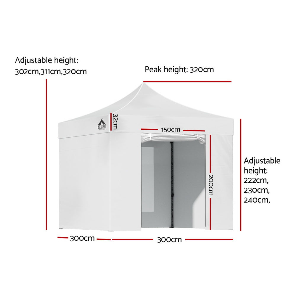 Instahut 3x3m Pop Up Gazebo Marquee 500D White