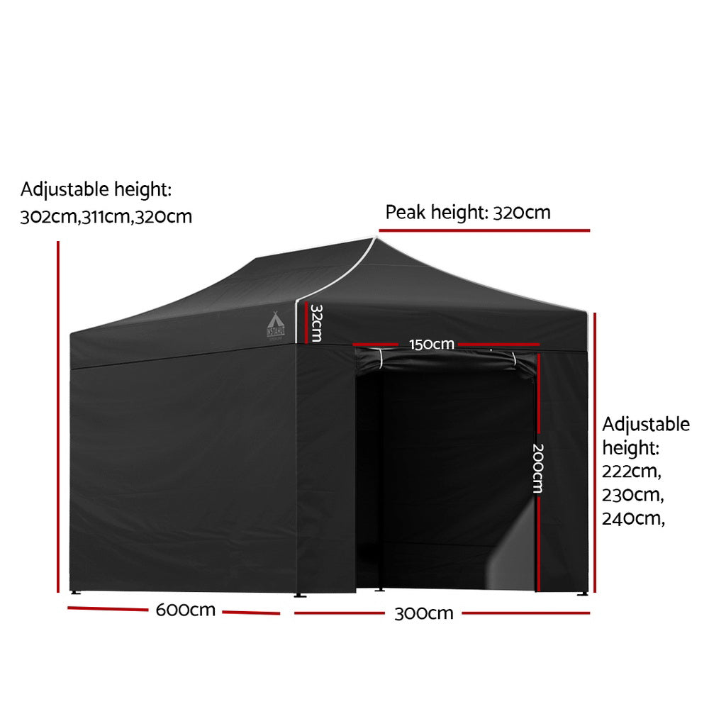 Instahut 3x6 Pop-Up Gazebo Marquee Tent Black