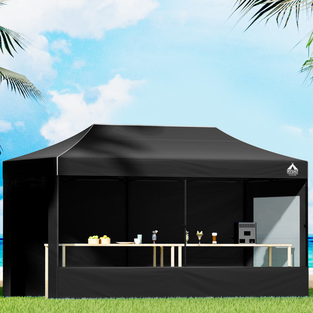 Instahut Pop Up Gazebo 3x6 Marquee Folding Tent Black