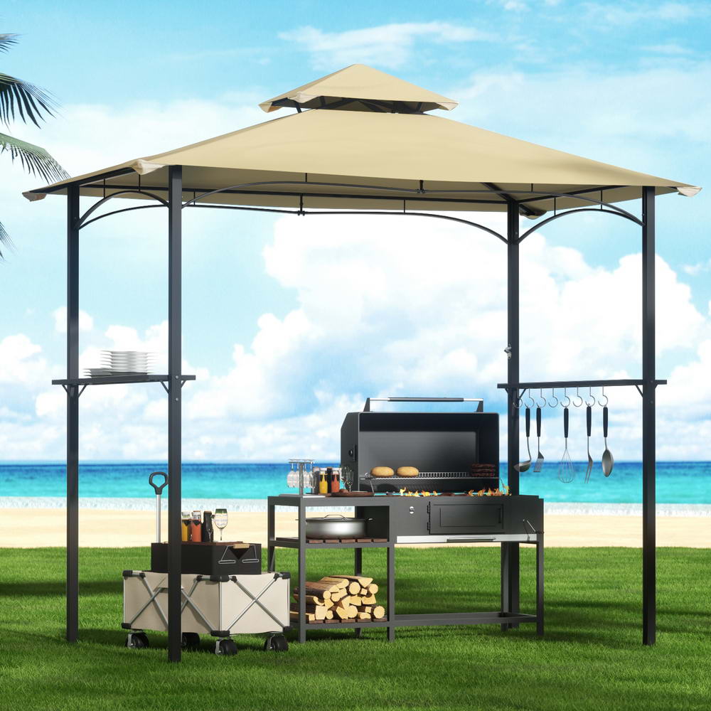 Instahut BBQ Grill Gazebo 243cm Beige Outdoor Patio Shelter