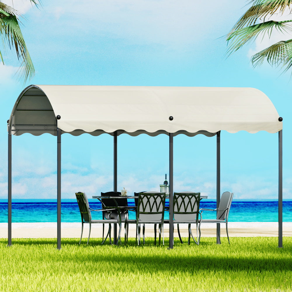 Instahut Iron Art Gazebo 4m x 3m Marquee Outdoor Wedding Tent Beige