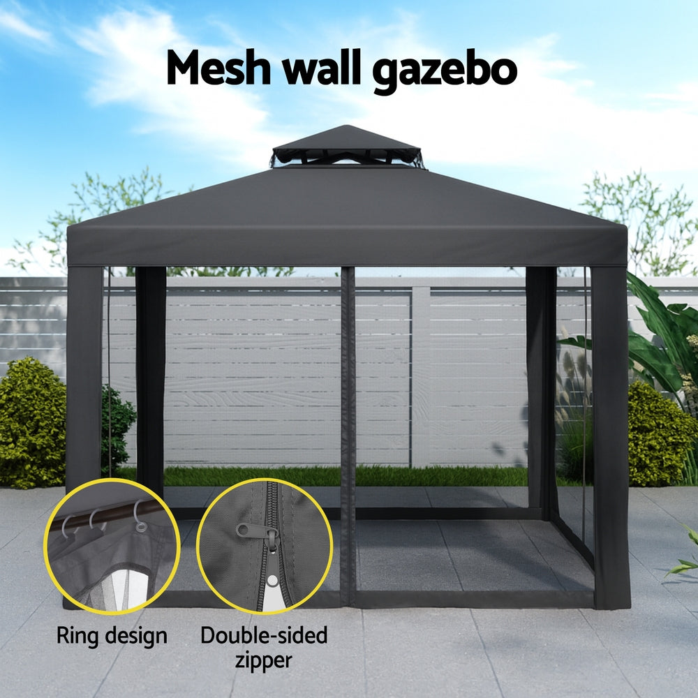 Instahut 3m Outdoor Event Gazebo Marquee Mesh Wall Canopy Grey