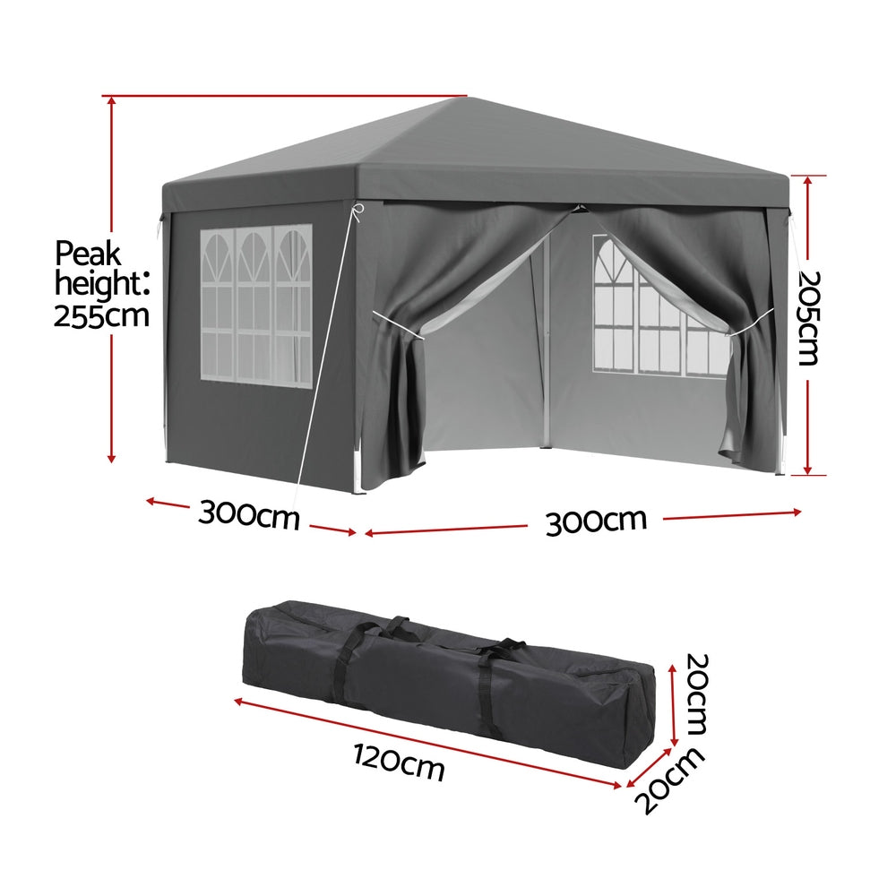 Instahut 3x3m Pop Up Gazebo Folding Tent Grey