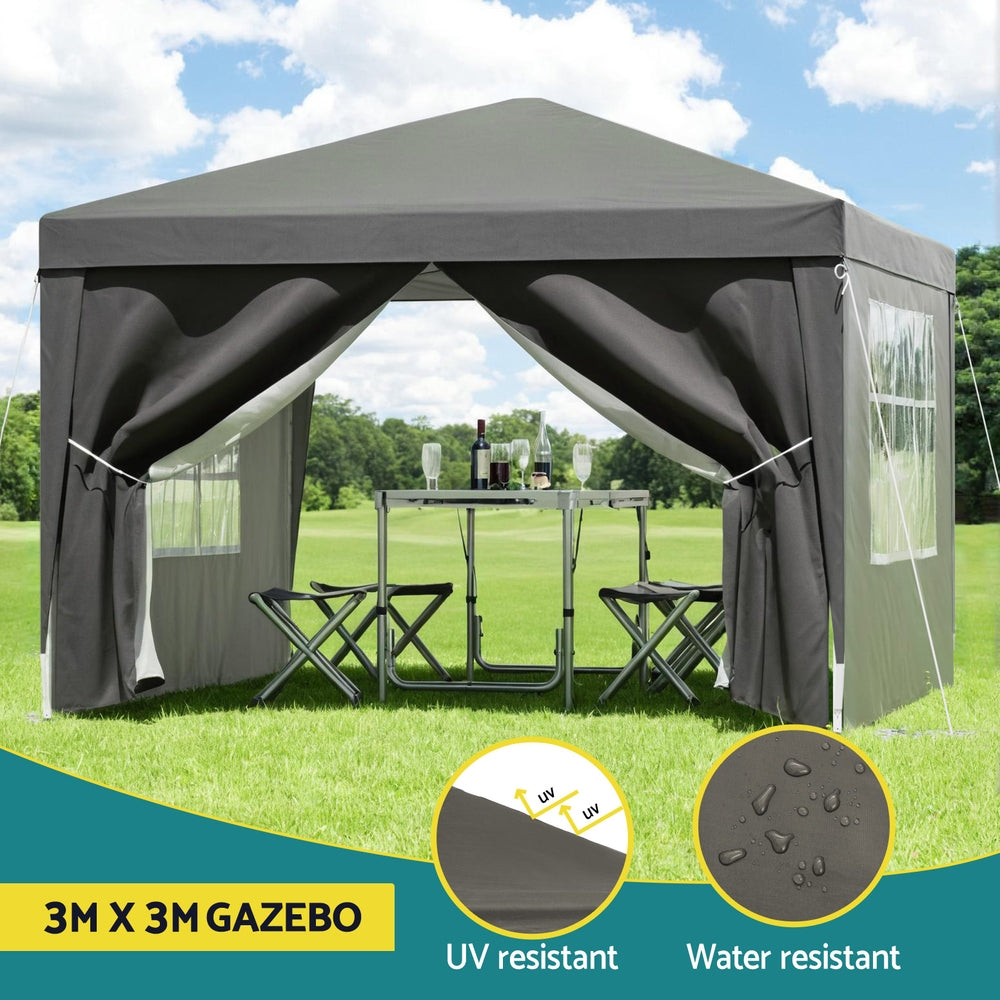 Instahut 3x3m Pop Up Gazebo Folding Tent Grey