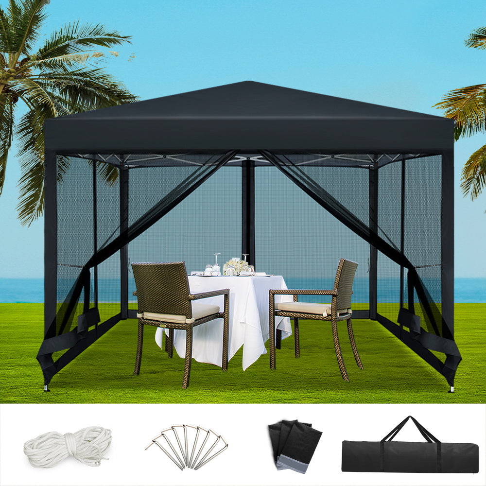 Instahut 3x3m Pop-Up Gazebo Wedding Party Tent Mesh Wall Black