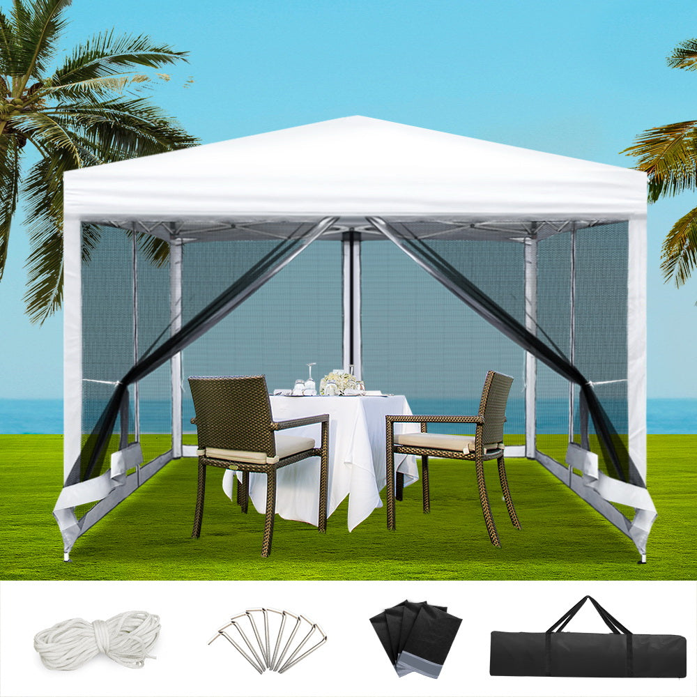Instahut 3x3m Gazebo Pop Up Marquee Wedding Party Tent Mesh Wall White