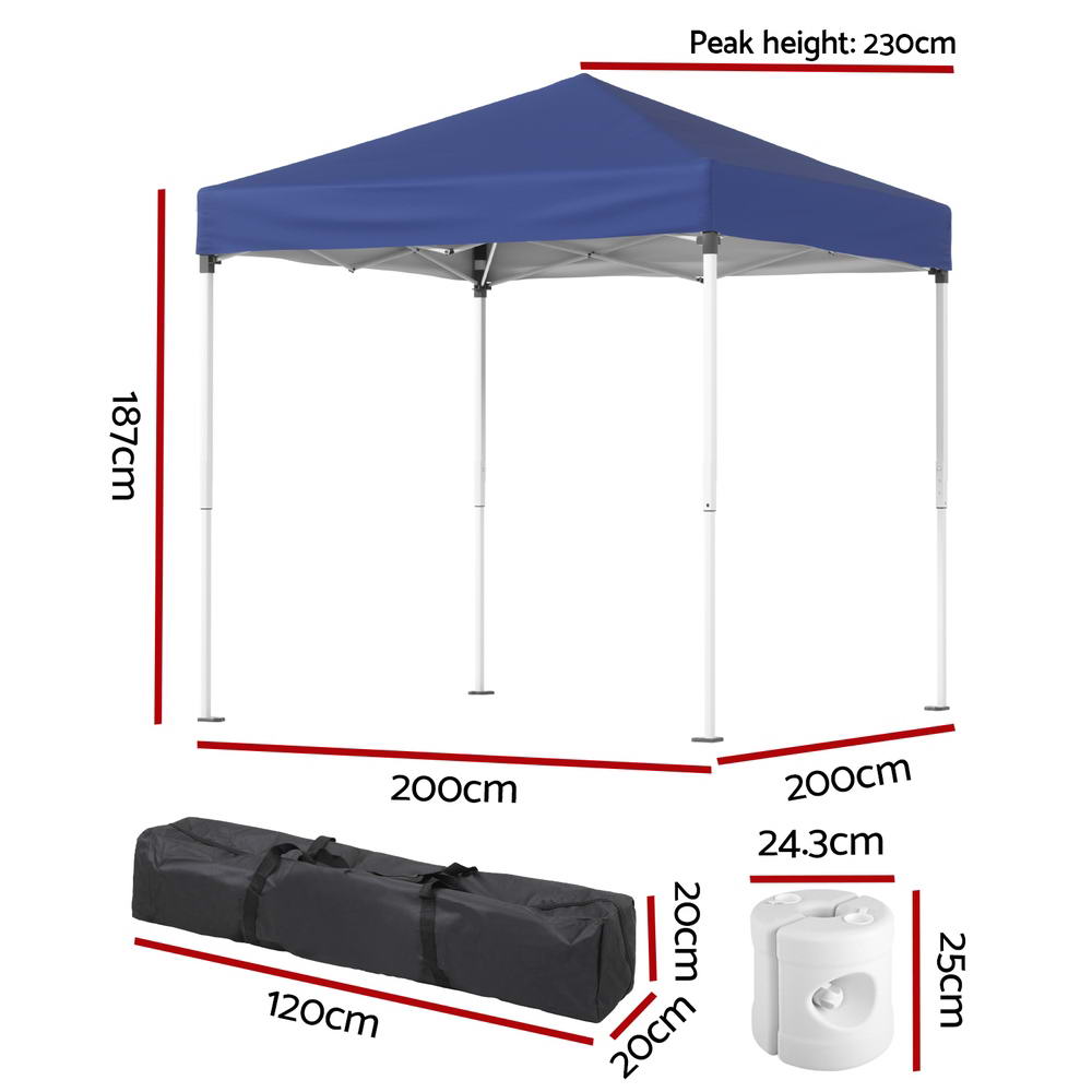 Instahut 2x2m Outdoor Gazebo Marquee Blue with Base Pods