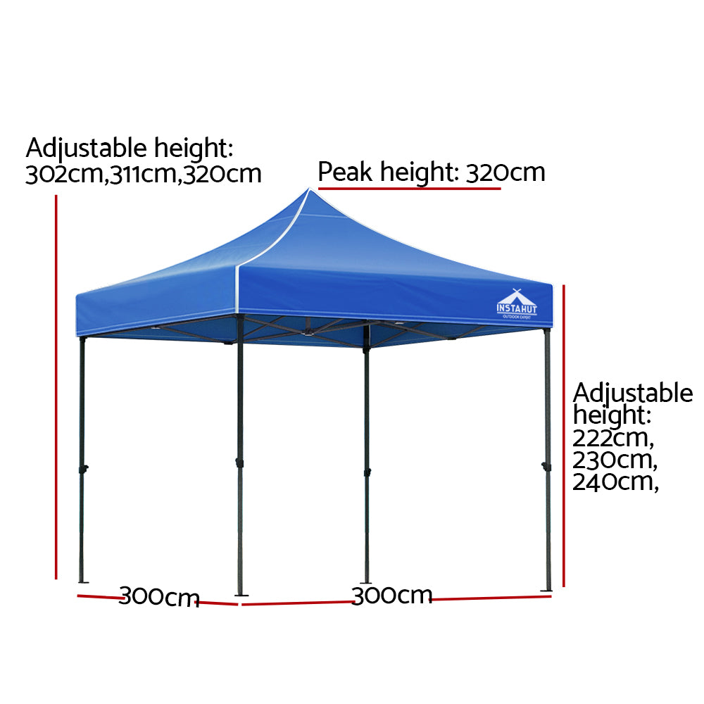 Instahut 3x3 Pop Up Gazebo 500D Oxford Blue