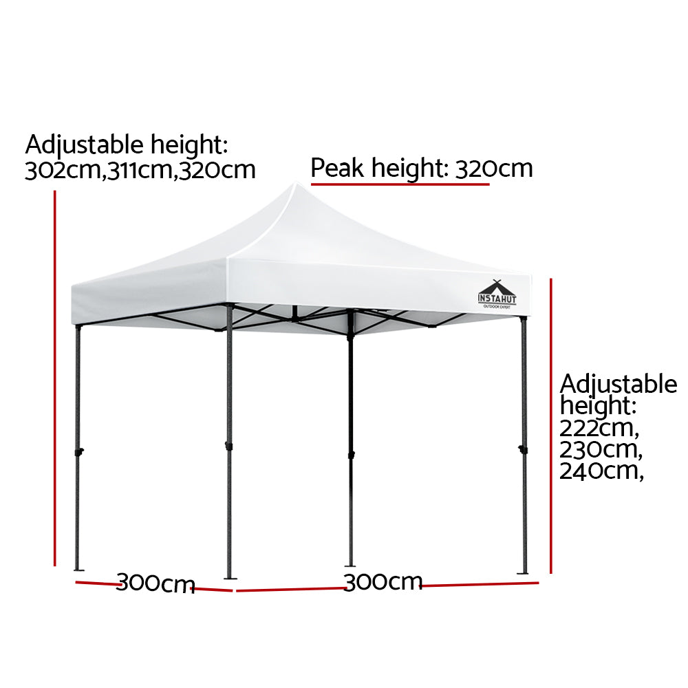 Instahut 3x3m Pop Up Gazebo Marquee White Outdoor Tent with Base Pods