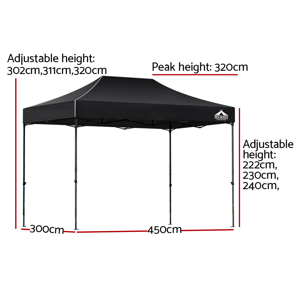 Instahut 3x4.5 Pop Up Gazebo Marquee 500D Wedding Tent Black