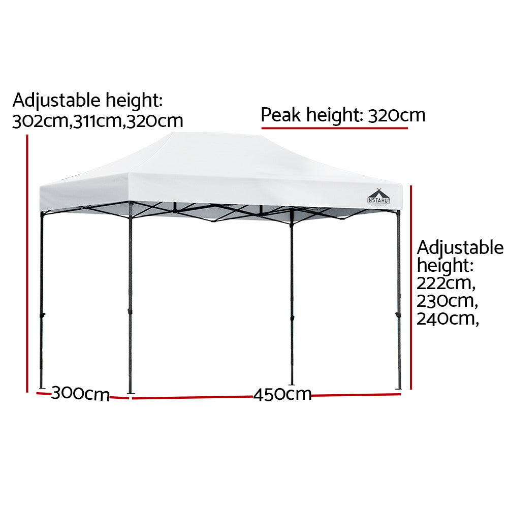 Instahut 3x4.5m Pop Up Gazebo Marquee White with Base Pods