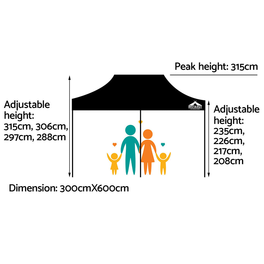 Instahut 3x6 Pop Up Gazebo Marquee 500D Black with Base Pods