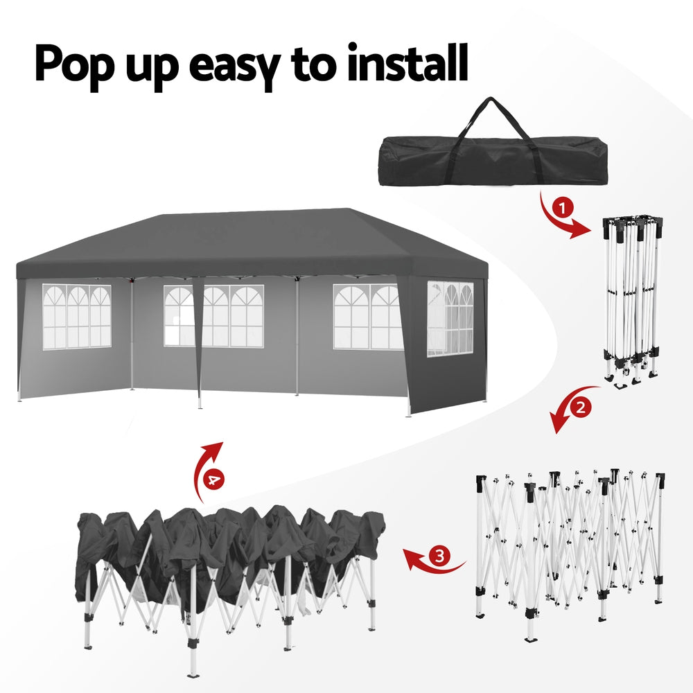 Instahut 3x6m Pop Up Gazebo Marquee Canopy Grey