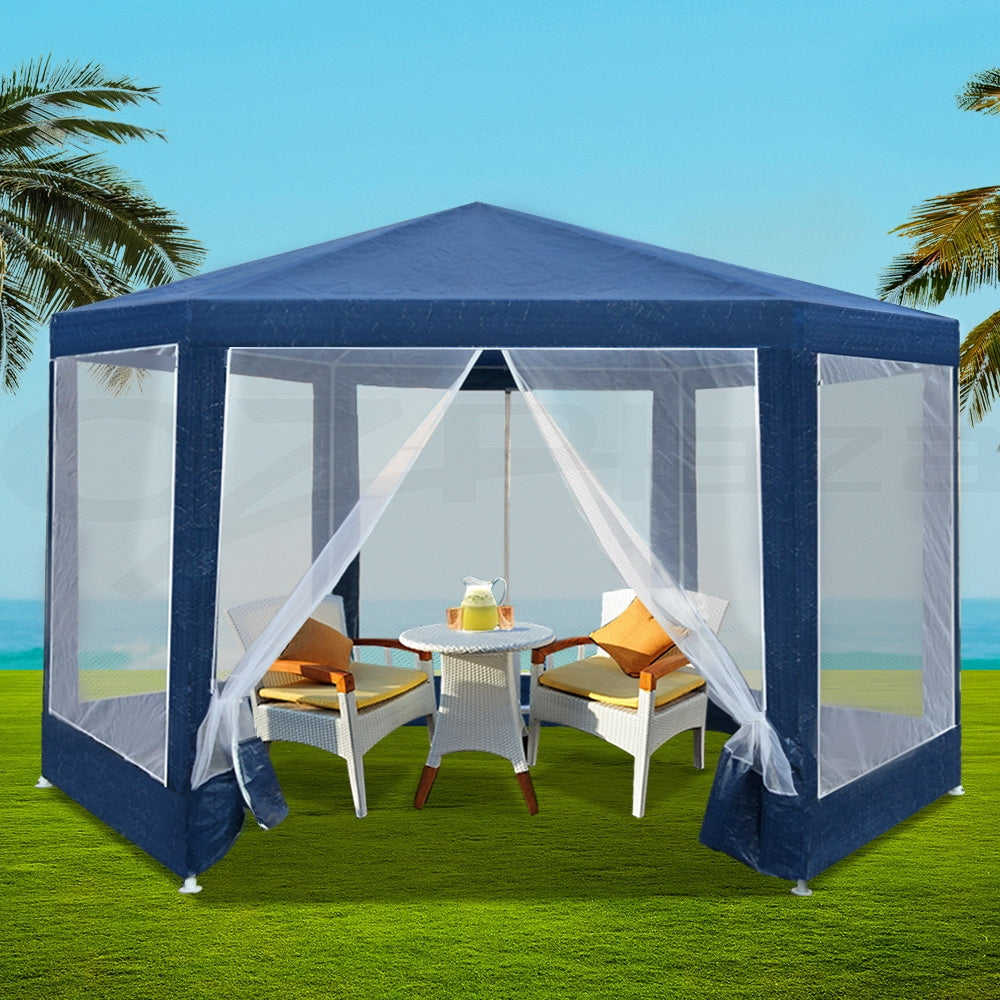 Instahut 2x2m Hexagonal Gazebo Marquee Mesh Wall Navy