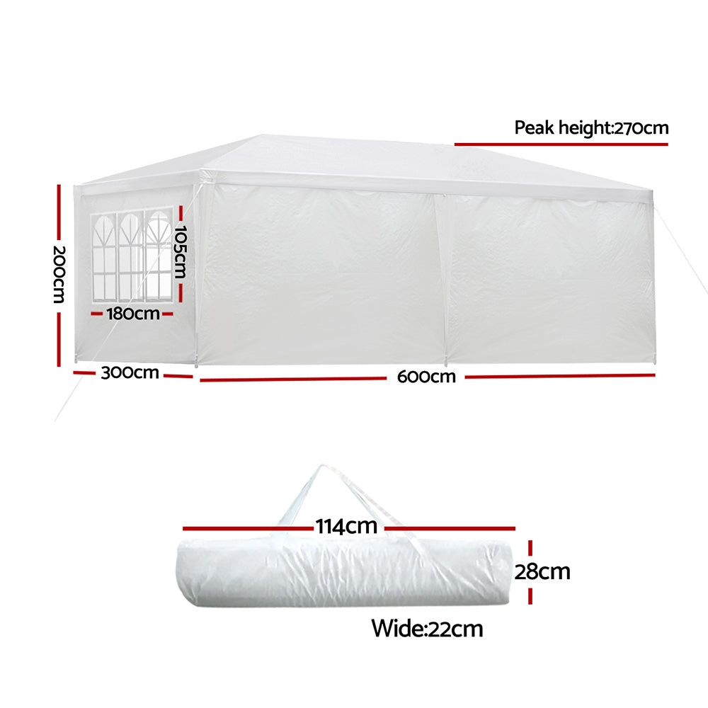 Instahut 3x6m Gazebo Wedding Party Tent Outdoor Canopy 6 Panel White