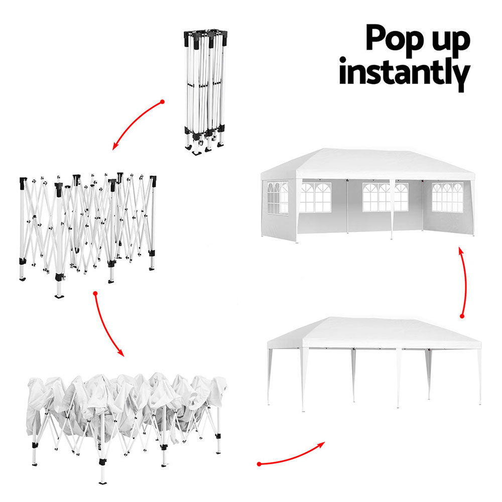 Instahut 3x6m Pop Up Gazebo Wedding Party Tent Canopy White