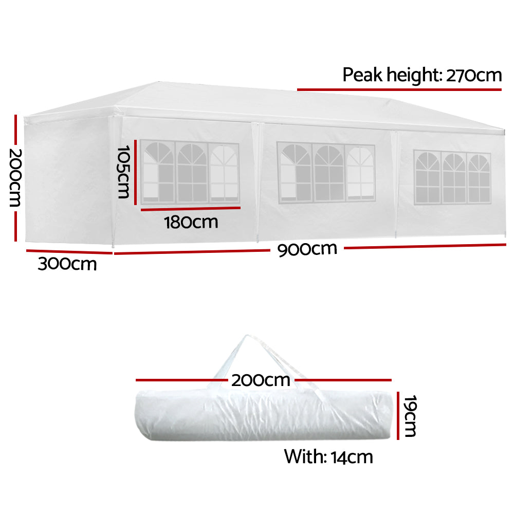 Instahut 3x9m Gazebo Marquee Wedding Party Tent White