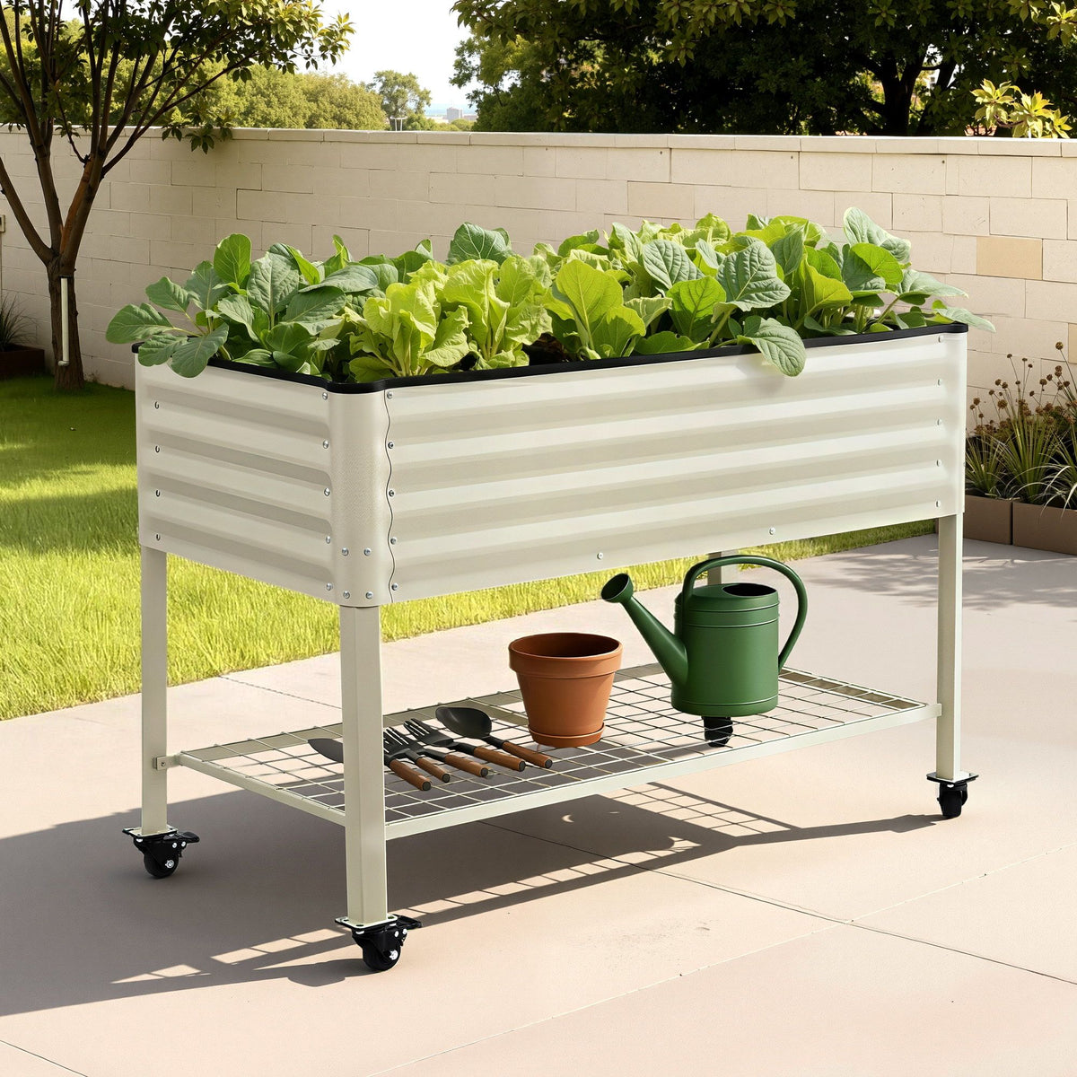 Green Fingers Mobile Raised Garden Bed with Wheels 81cm White