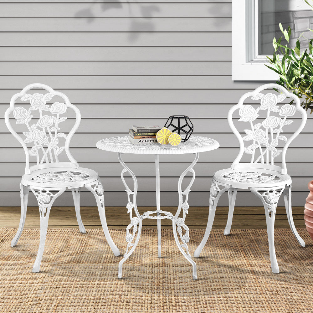 Gardeon 3 Piece Outdoor Bistro Set Table and Chairs Rose White