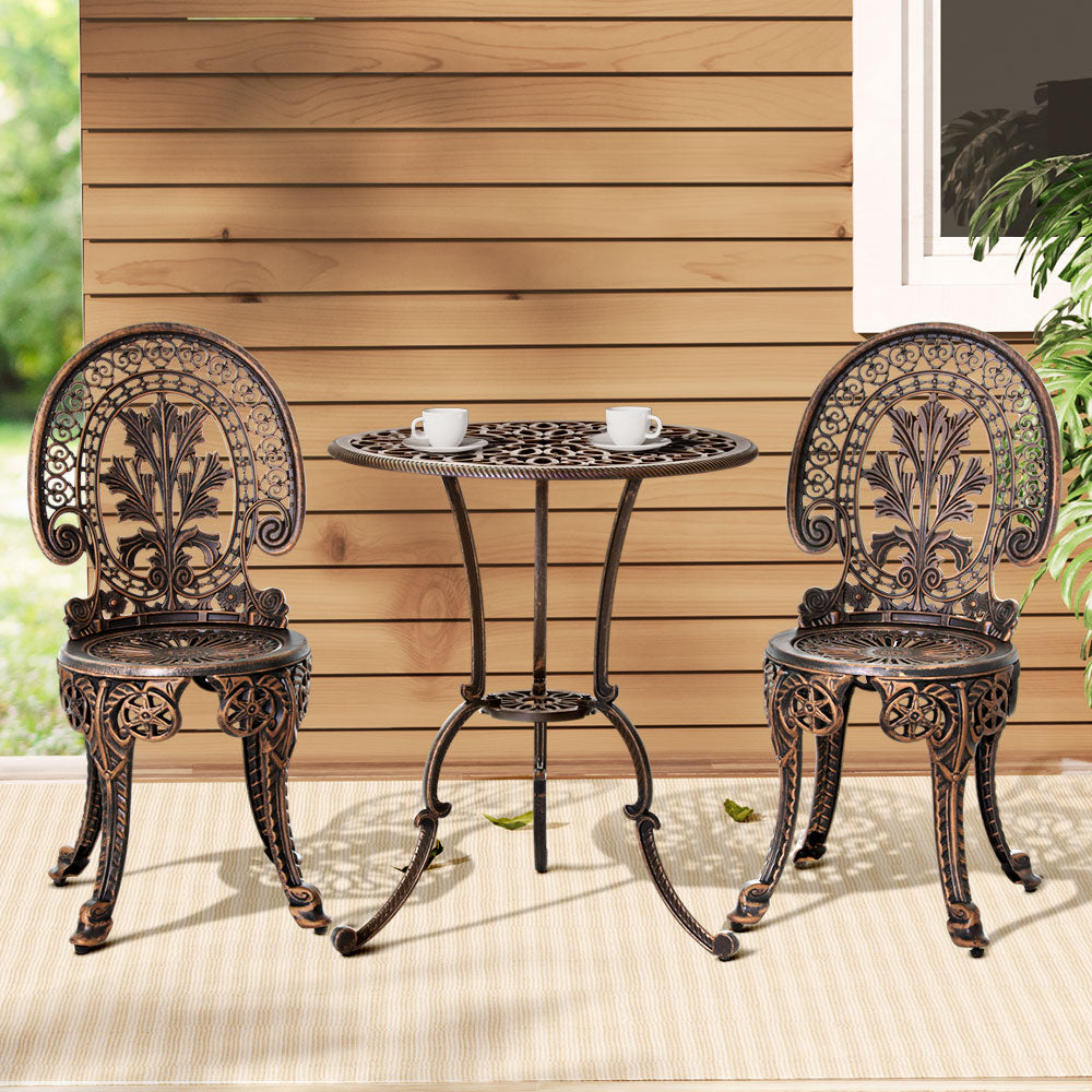 Gardeon 3PC Outdoor Bistro Set Aluminium Dining Chairs Bronze