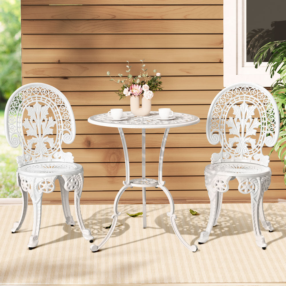 Gardeon 3PC Outdoor Bistro Set Aluminium Dining Chairs White