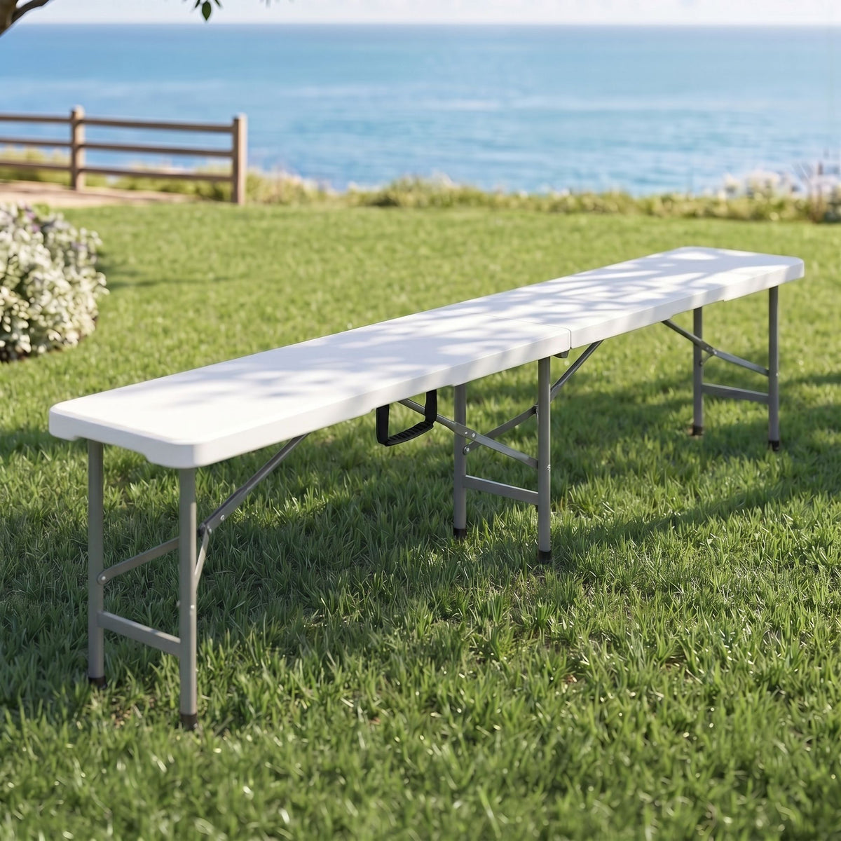Gardeon Folding Garden Bench 180cm Portable Trestle Seat White