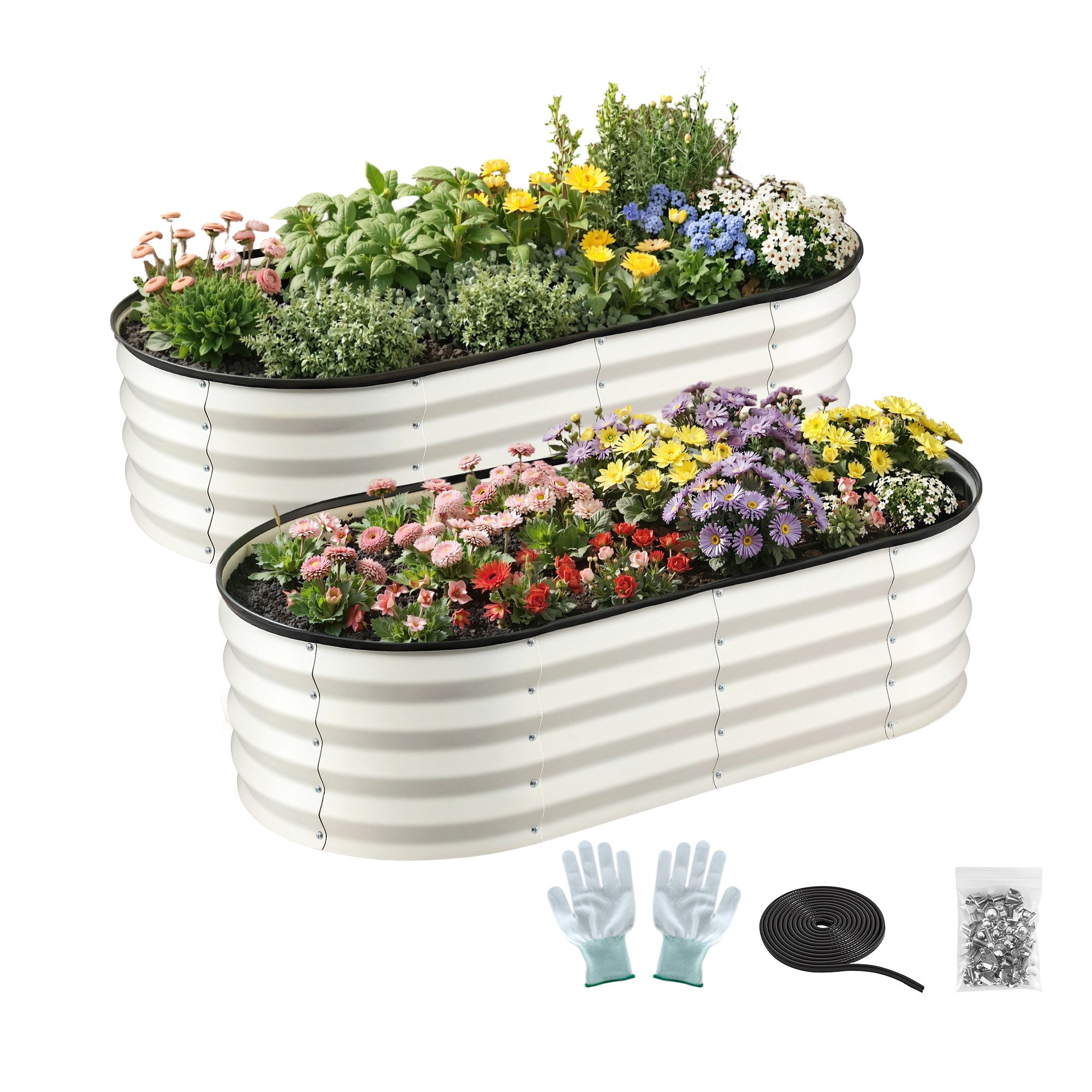 Green Fingers Raised Garden Bed 2 Pack Galvanised Planter Box Rust Resistant 120x60x30cm White