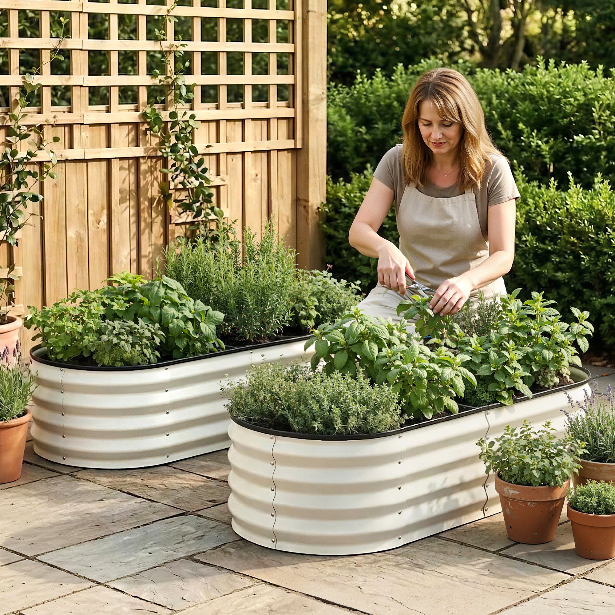 Green Fingers Raised Garden Bed 2 Pack Galvanised Planter Box Rust Resistant 120x60x30cm White