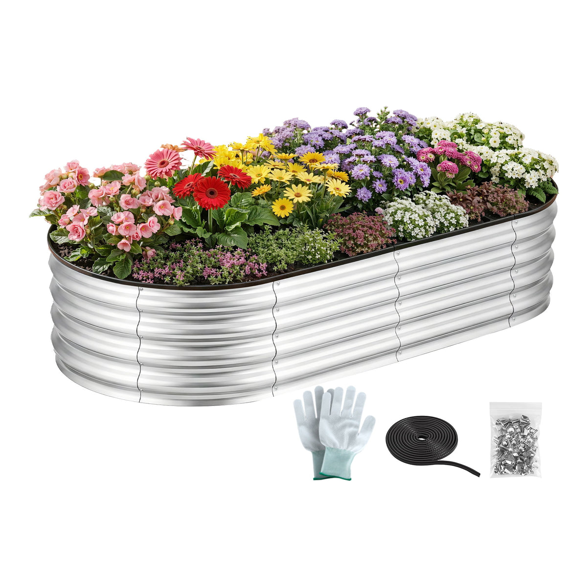 Green Fingers Raised Garden Bed Oval Galvanised Planter 150x70x30cm Silver