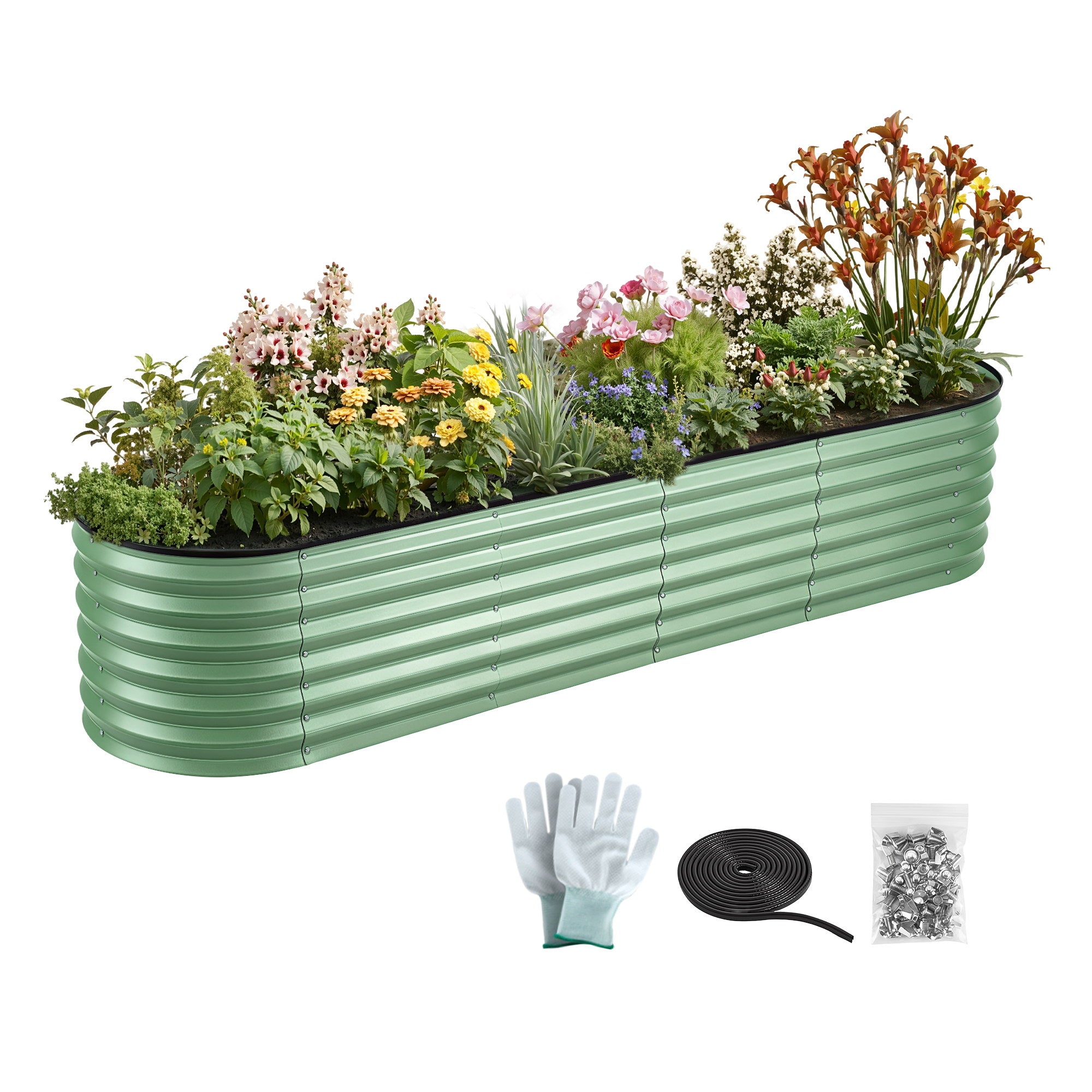 Green Fingers Oval Raised Garden Bed Galvanised Planter Box Rust Resistant 240x60x45cm Green