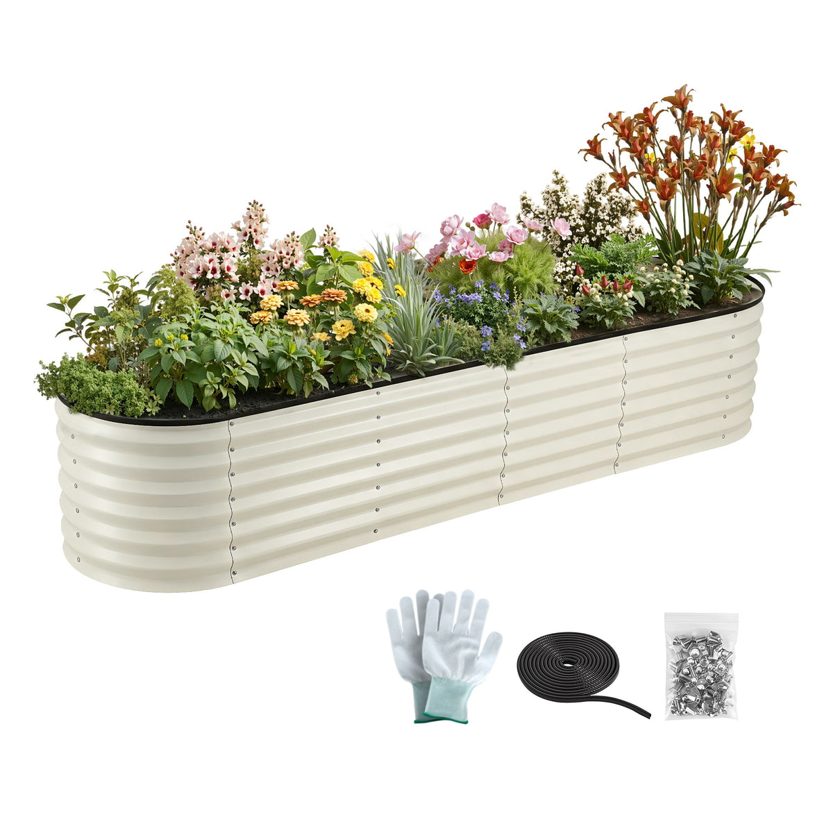 Green Fingers Oval Raised Garden Bed 240x60x45cm White
