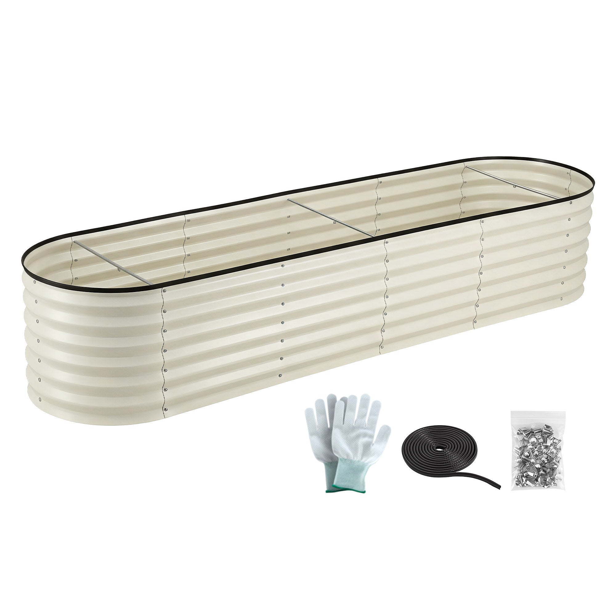 Green Fingers Oval Raised Garden Bed Galvanised Planter Box Rust Resistant 240x60x45cm White