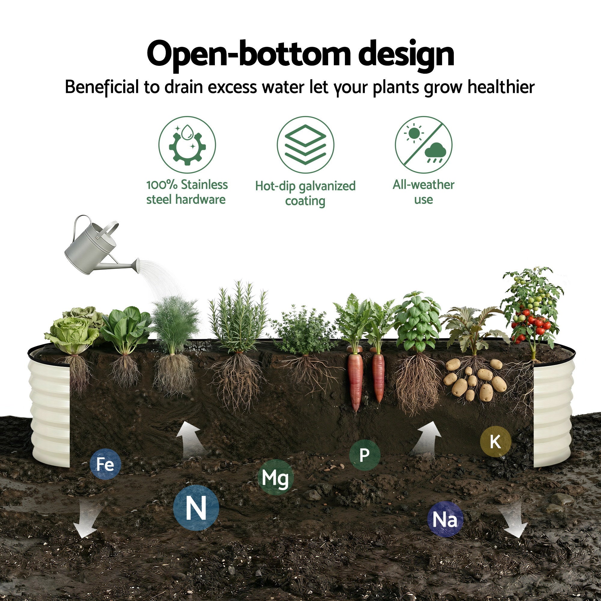 Green Fingers Oval Raised Garden Bed Galvanised Planter Box Rust Resistant 240x60x45cm White