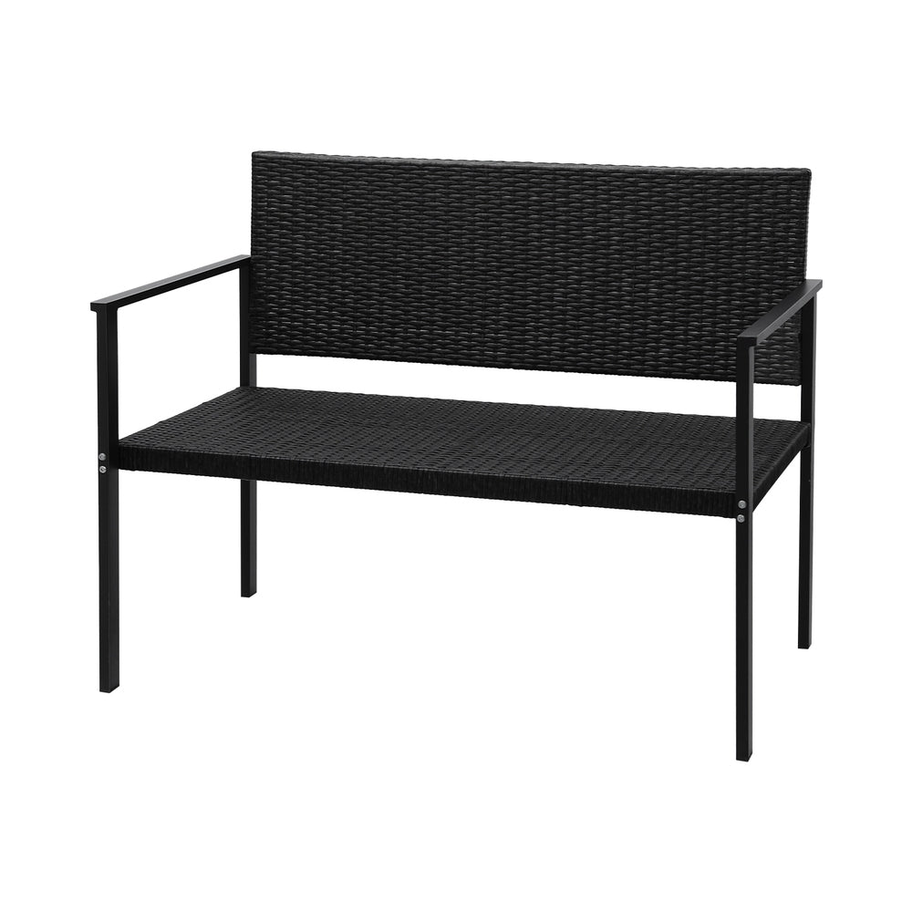Gardeon 2-Seater Outdoor Bench Rattan Steel Black