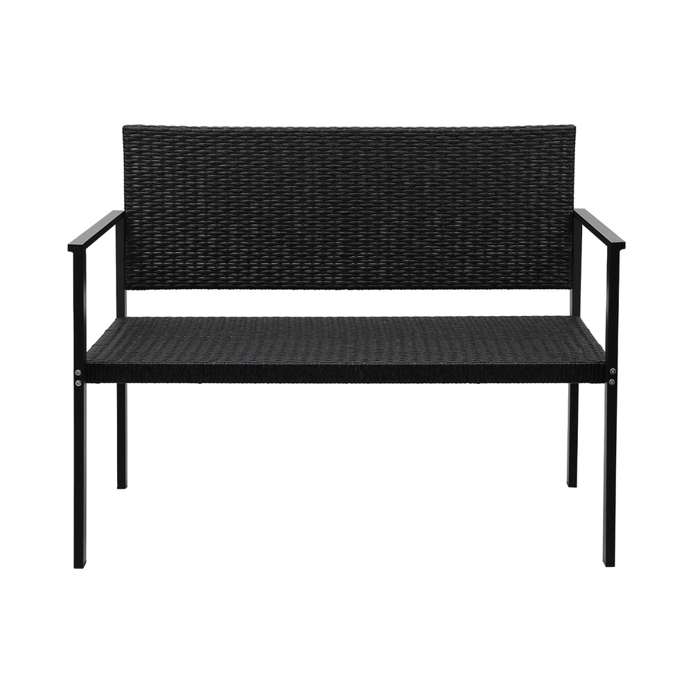 Gardeon 2-Seater Outdoor Bench Rattan Steel Black