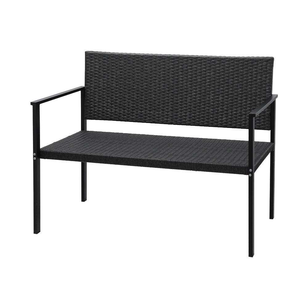 Gardeon 2-Seater Outdoor Bench Rattan Steel Grey