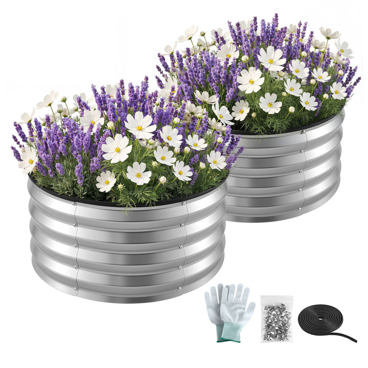 Green Fingers Round Raised Garden Bed 2 Pack 60cm Galvanised Silver