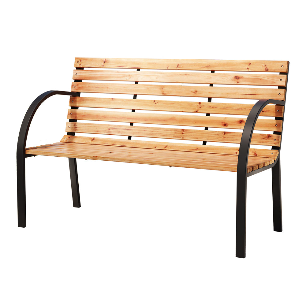 Gardeon 120cm Wooden Steel 2-Seater Garden Bench Natural