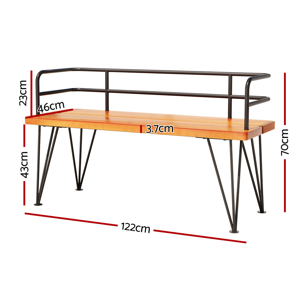 Gardeon 122cm Wooden Steel 3-Seater Garden Bench Black & Teak
