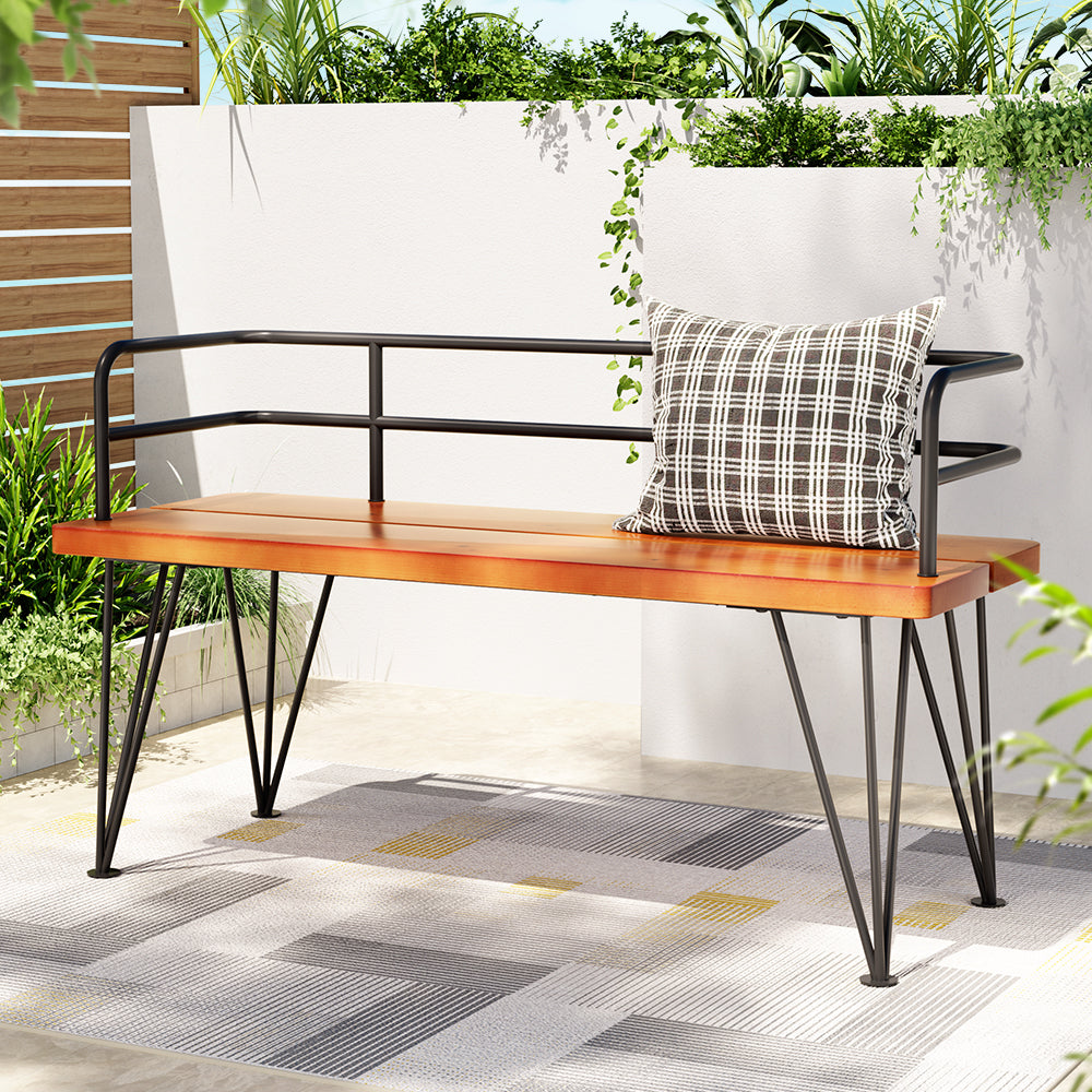 Gardeon 122cm Wooden Steel 3-Seater Garden Bench Black & Teak