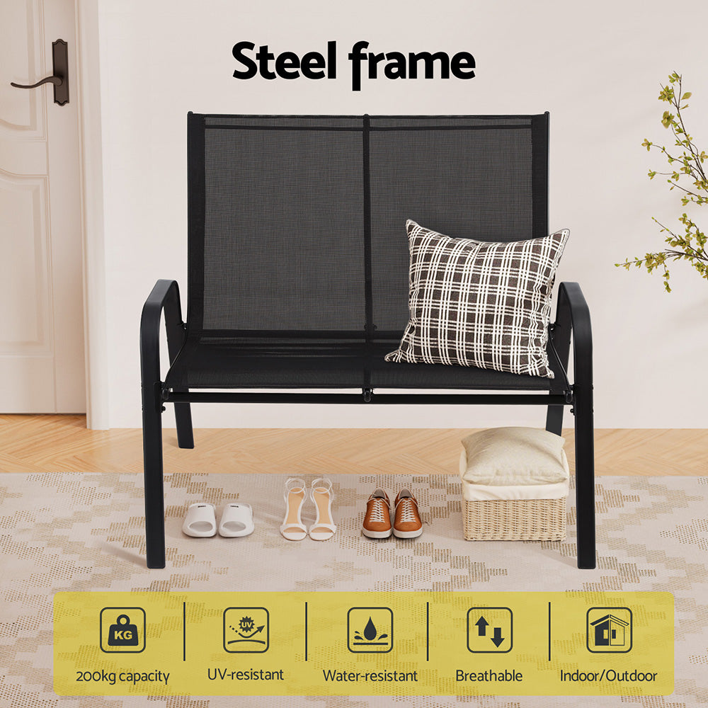 Gardeon 2-Seater Steel Outdoor Bench Black