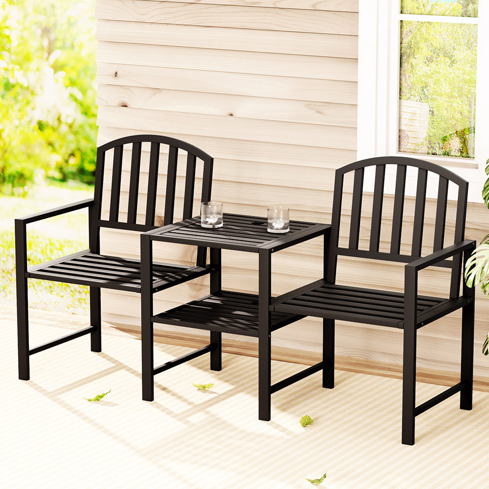 Gardeon 2-Seater Garden Bench Steel Loveseat Black
