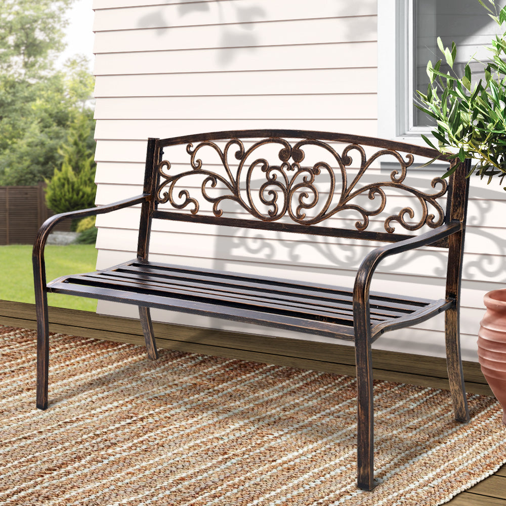 Gardeon 3-Seater Garden Bench Steel Bronze