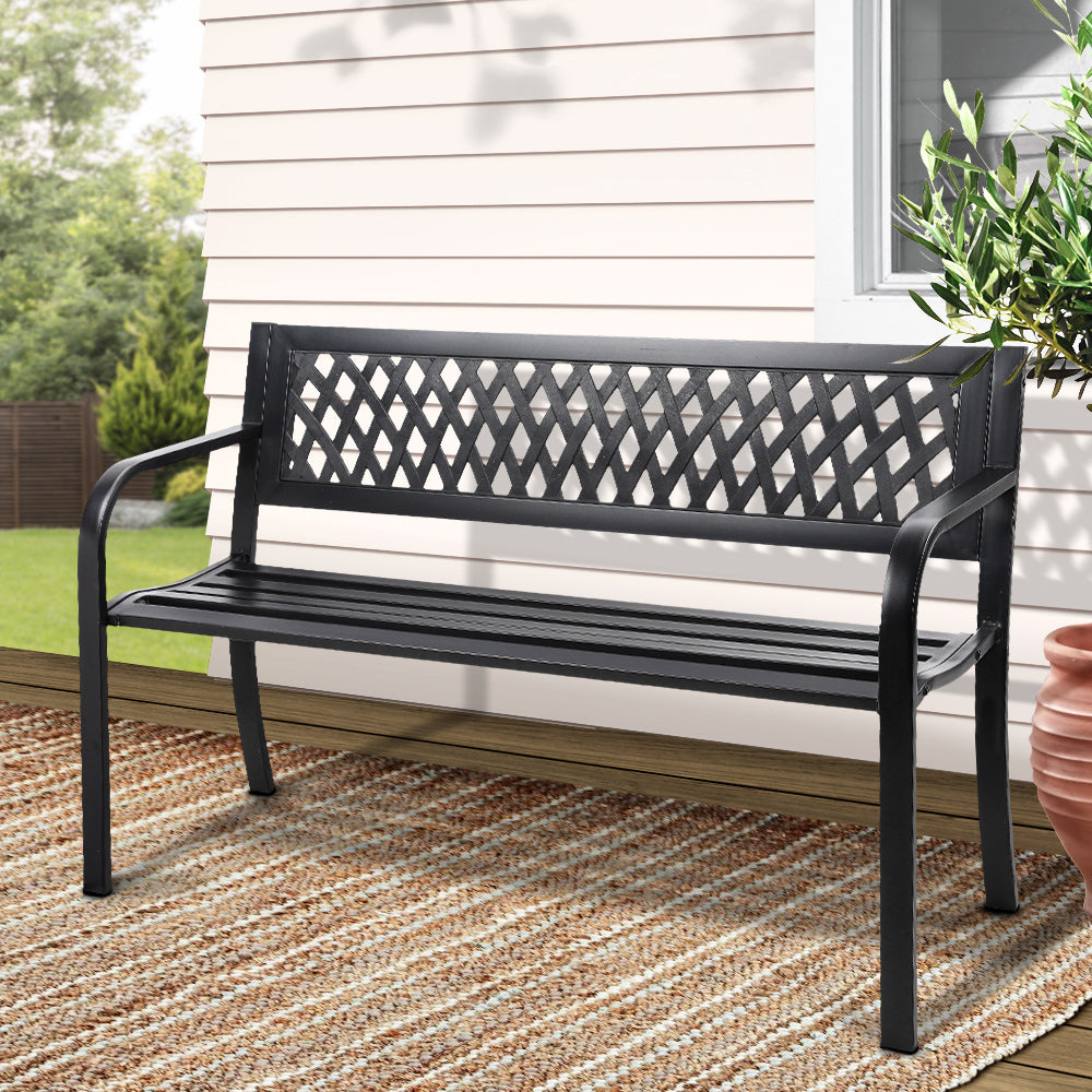 Gardeon Outdoor 2 Seater Steel Garden Bench Black