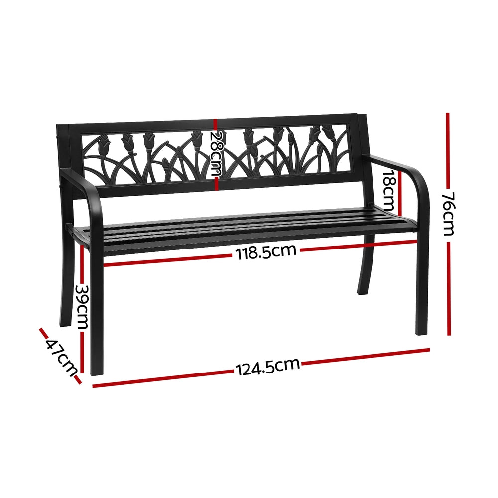 Gardeon 2-Seater Outdoor Bench Steel Black