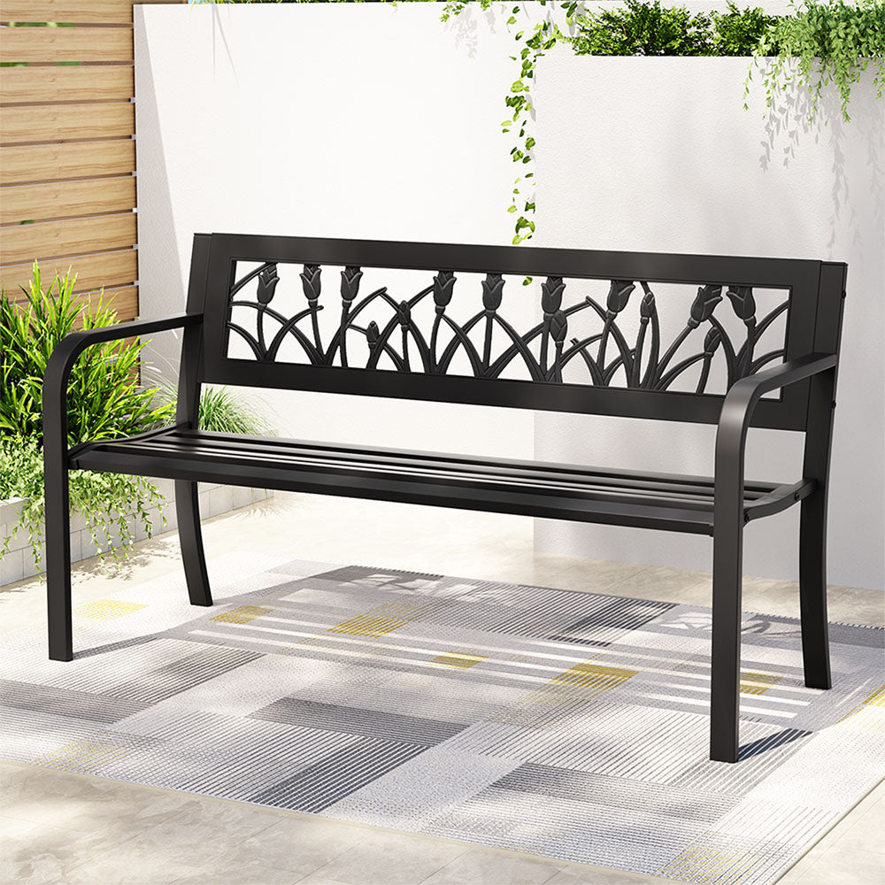 Gardeon 2-Seater Outdoor Bench Steel Black
