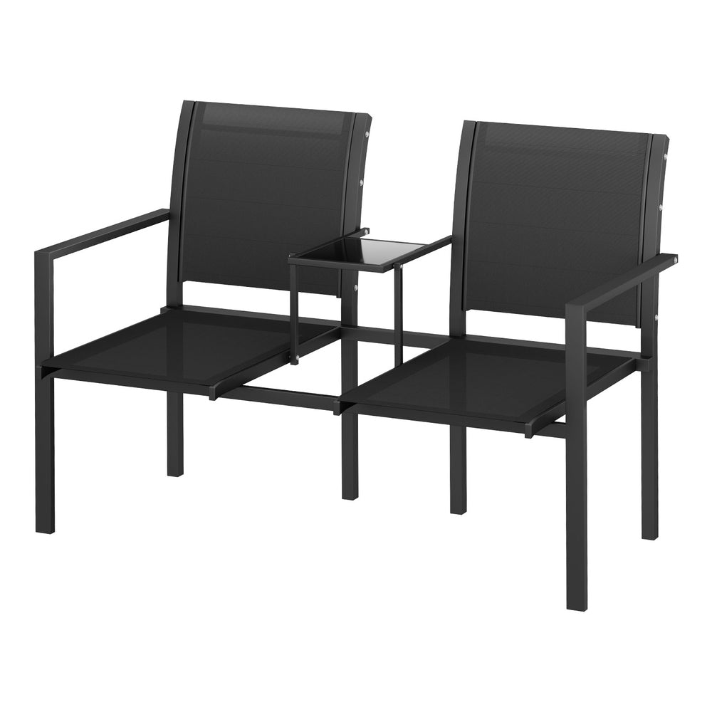 Gardeon Outdoor Loveseat Bench Set Black Steel Textilene
