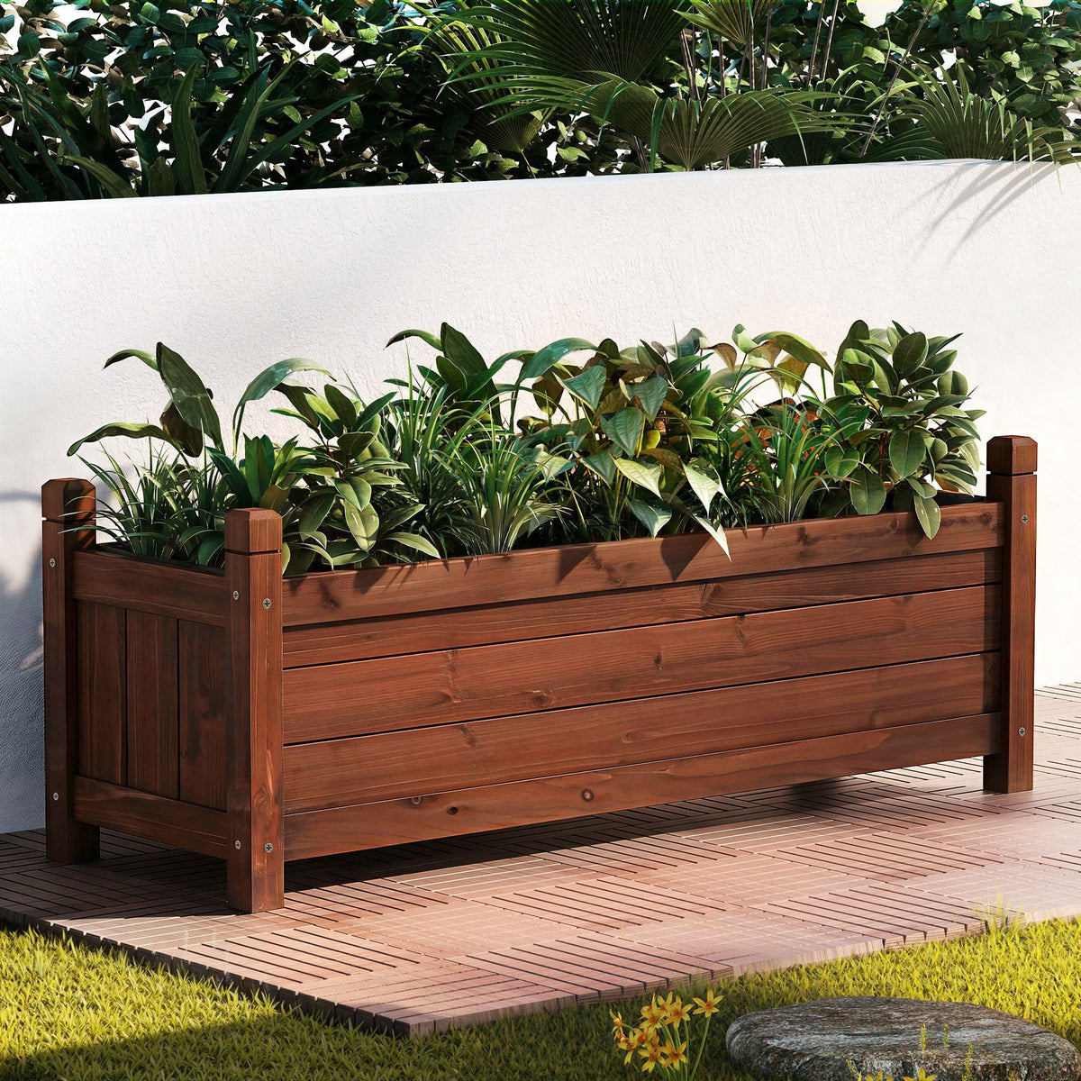 Green Fingers Raised Garden Bed Wooden Planter Box 90x30x33cm Brown
